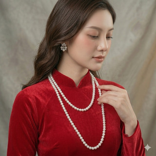 Dây chuyền ngọc trai n853 dáng dài 120cm màu trắng hạt 8li sang trọng cho nữ