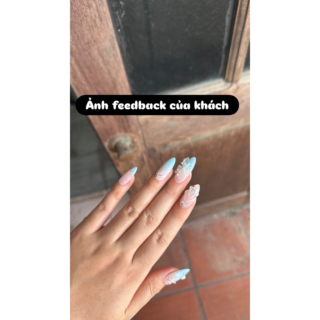 [B02] Nailbox thiết kế mẫu biển mùa hè, móng giả dán sẵn đắp gel nổi hoa vỏ sò form tròn nhọn LEUBOX