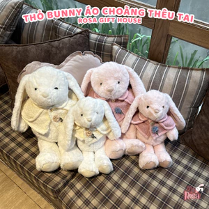 Thỏ Bông Áo Choàng 40cm 50cm Có Thêu Tai Theo Yêu Cầu – Gấu Bông Bunny Màu Trắng Hồng Quà Tặng Decor
