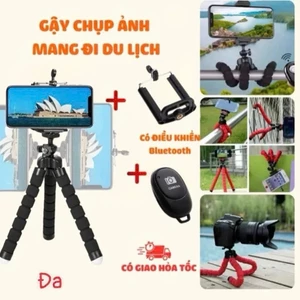 Giá đỡđiện thoại bachân bạch tuộc linh hoạtvới điều khiển từ xa Bluetooth cho tất cảcác điện thoại