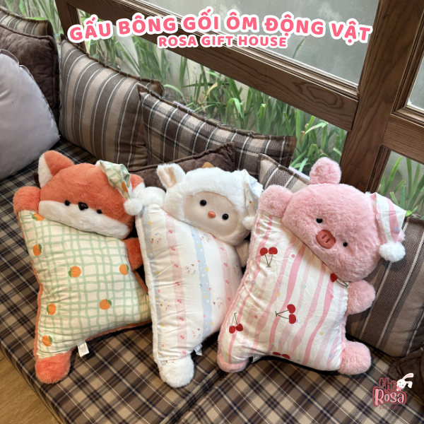 Gấu Bông Gối Ngủ Động Vật Siêu Mềm – Mèo Đen Heo Hồng Cừu Cáo Chim Cánh Cụt Gối Ôm Decor Quà Tặng Dễ Thương