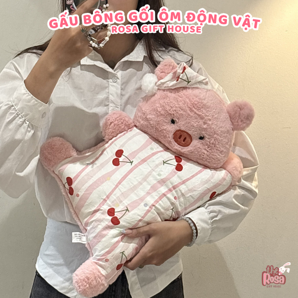Gấu Bông Gối Ngủ Động Vật Siêu Mềm – Mèo Đen Heo Hồng Cừu Cáo Chim Cánh Cụt Gối Ôm Decor Quà Tặng Dễ Thương