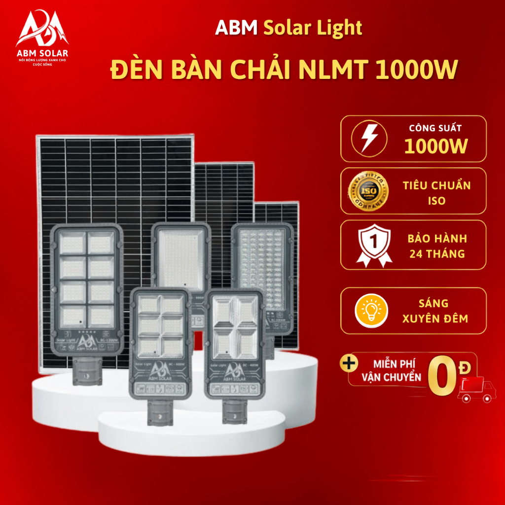 [1000w-PLUS]  Đèn Đường Năng Lượng Mặt Trời Bàn Chải Điều Khiển Từ Xa, Pin Mono, Đổi 3 Màu LED, Nhôm Đúc Nguyên Khối
