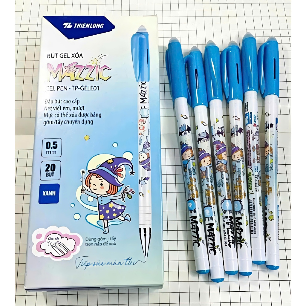 Combo 10/20 bút Gel xóa được Mazzic Thiên Long TP-GELE01 Ngòi 0.5mm - Bút Gel Mazzic Mực ( Xanh/Tím/Đen ) bút viết trơn