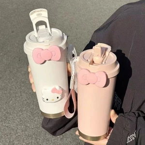 Ly cốc giữ nhiệt Hello Kitty 500ml inox 316 có quai xách đáng yêu MUN STORE BNGNKI148