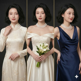 [ DAISYN ] N651 choker dây chuyền áo dài , dây chuyền áo tấc, vòng cổ cưới 5 sợi ngọc nhân tạo sang trọng