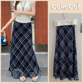 (HÀNG QC) Chân Váy Đuôi Cá Kẻ Caro Lưng Cao Xanh Retro Plaid Dáng Rủ Mặc Siêu Xinh - Cakecat
