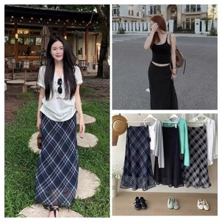 (HÀNG QC) Chân Váy Đuôi Cá Kẻ Caro Lưng Cao Xanh Retro Plaid Dáng Rủ Mặc Siêu Xinh - Cakecat