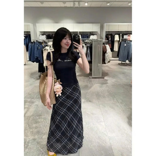 (HÀNG QC) Chân Váy Đuôi Cá Kẻ Caro Lưng Cao Xanh Retro Plaid Dáng Rủ Mặc Siêu Xinh - Cakecat