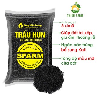 Trấu Hun trồng cây THIỆN FARM Bao 5dm3, Sfarm, phân bón hữu cơ, giá thể trồng cây