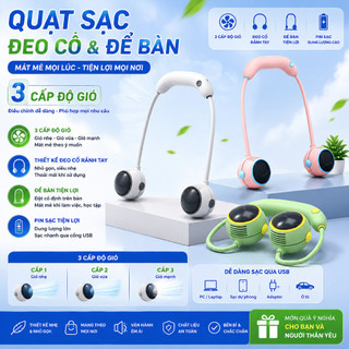 Quạt Sạc Đeo Cổ 3 Cấp Độ Gió Kiêm Để Bàn - Quạt Mini Không Cánh Sạc USB, Nhỏ Gọn, Rảnh Tay, Pin Dung Lượng Cao