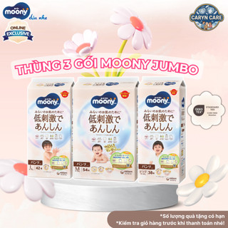 [MUA 1 TẶNG 2] [Gói Jumbo] Tã quần Moony Dịu Nhẹ size M54/L42/XL38/ Dán S54 miếng