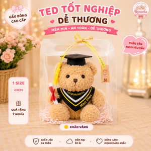 Set Quà Tặng Gấu Teddy Tốt Nghiệp 23cm Khăn Vàng Thêu Tên Theo Yêu Cầu Kèm Túi Quà Thiệp Chúc Mừng Trang Trí