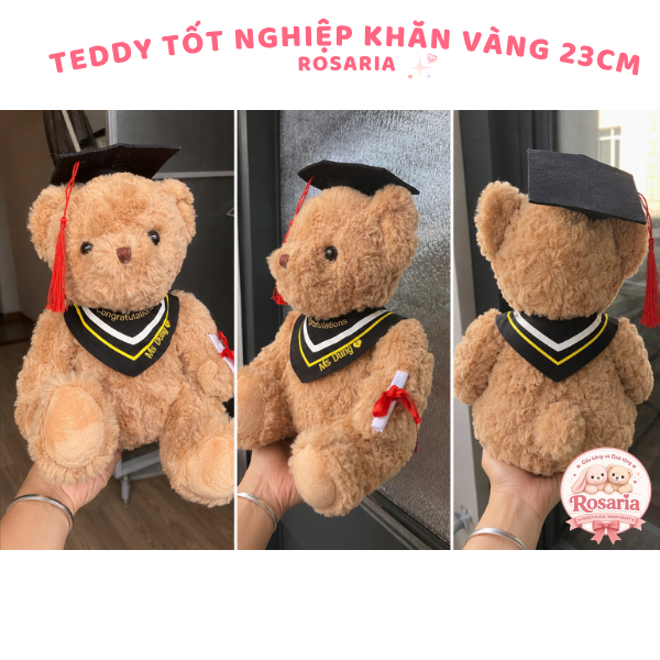 Set Quà Tặng Gấu Teddy Tốt Nghiệp 23cm Khăn Vàng Thêu Tên Theo Yêu Cầu Kèm Túi Quà Thiệp Chúc Mừng Trang Trí