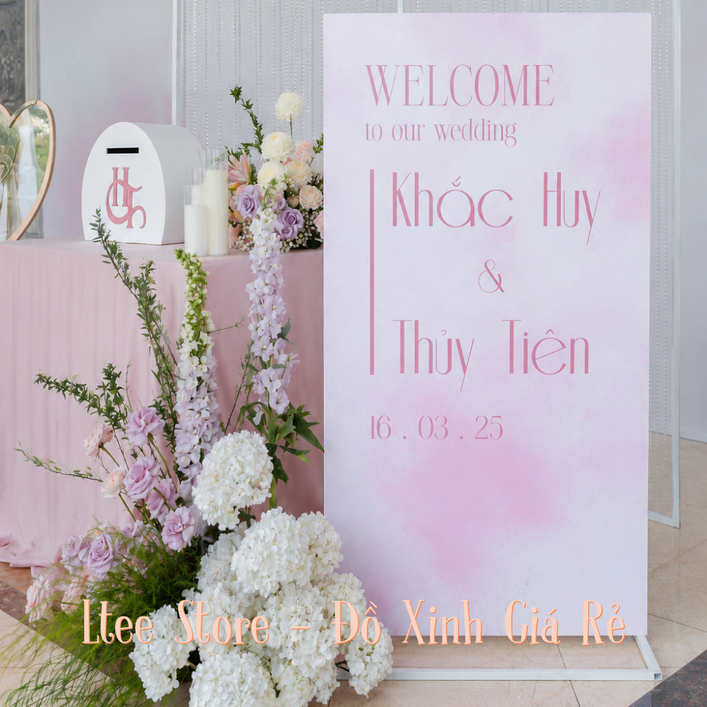 Bảng Welcome Đám Cưới Hồng Pastel | Standee Chào Khách Wedding | Thiết Kế & In Theo Yêu Cầu