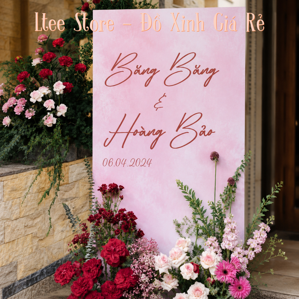 Bảng Welcome Đám Cưới Hồng Pastel | Standee Chào Khách Wedding | Thiết Kế & In Theo Yêu Cầu