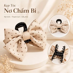 Kẹp Tóc Nơ Chấm Bi Vintage, Kẹp Càng Cua Nơ Vải Xinh Xắn Phong Cách Hàn Quốc