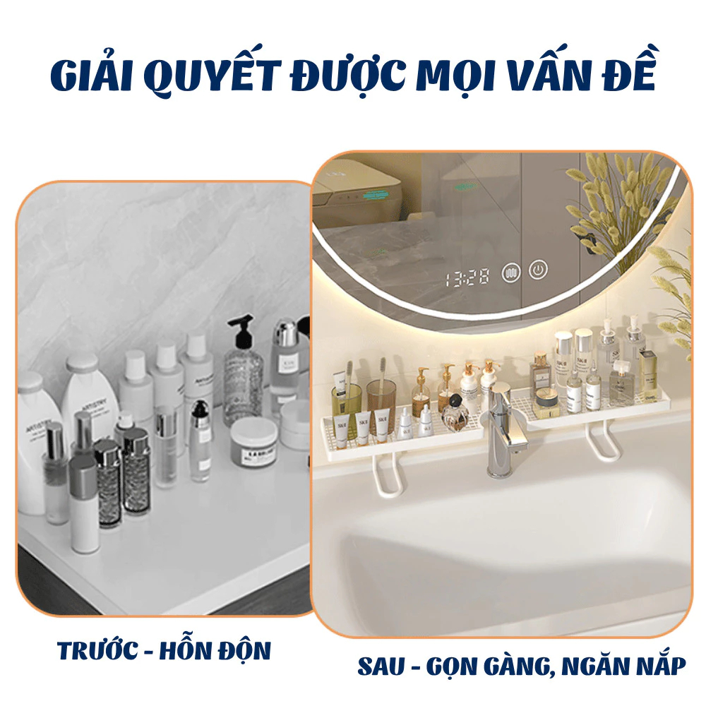 Kệ Để Đồ Bồn Rửa Mặt Nhà Tắm HOMIE,Giá Để Mỹ Phẩm, Kệ Bồn Rửa Bát Thép Chống Gỉ Rãnh Chữ U Tiện Dụng