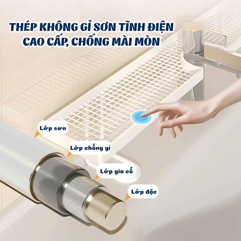 Kệ Để Đồ Bồn Rửa Mặt Nhà Tắm HOMIE,Giá Để Mỹ Phẩm, Kệ Bồn Rửa Bát Thép Chống Gỉ Rãnh Chữ U Tiện Dụng