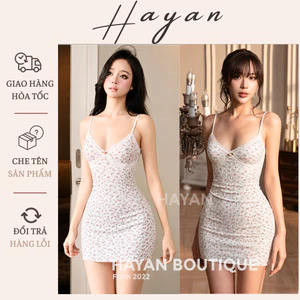 HT190 Váy ngủ cotton hoạ tiết hoa nhí xẻ v1 tôn dáng, đầm body cute dễ thương gợi cảm HT190