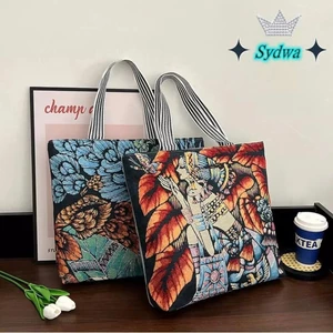 Túi xách cổ điển SYDWA, Túi đeo vai hình vuông bằng vải Canvas, Túi Tote