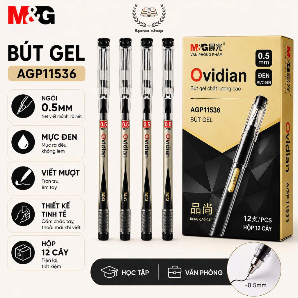 Bút Gel M&G Ovidian AGP11536 0.5mm – Mực Đen, Viết Mượt, Không Lem, Bút Ký Văn Phòng Cao Cấp