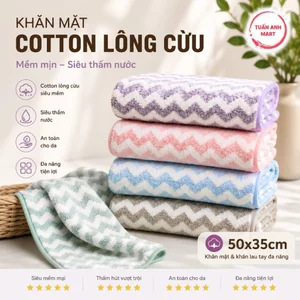 Combo 10 cái Khăn mặt cotton lông cừu Hàn Quốc mềm mịn siêu thấm nước kẻ sọc , Khăn lau tay đa năng 50x35 cm