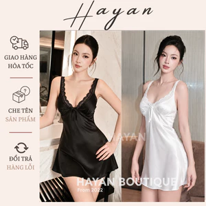 HT205 Váy ngủ sexy phối ren xẻ v1 kèm ĐỆM LÓT tôn dáng,đầm ngủ lụa dáng suông quyến rũ HT205
