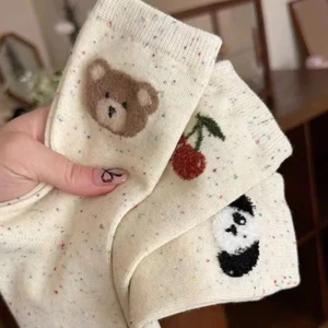 Sét 10 đôi tất cổ cao nữ màu muối tiêu gấu cherry phong cách hàn quốc tất nữ cổ cao CHOUSE LIFE