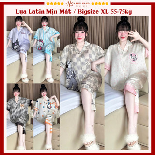 Bộ đồ ngủ pijama nữ bigsize 55-75kg lửng cộc tay ngắn lụa lạnh latin mịn mát 75LC06, đồ bộ mặc nhà dễ thương sang chảnh