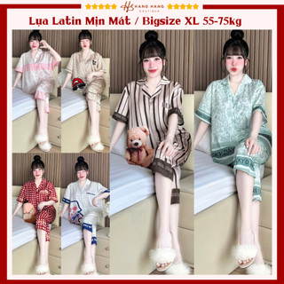 Bộ đồ ngủ pijama nữ bigsize 55-75kg lửng cộc tay ngắn lụa lạnh latin mịn mát 75LC06, đồ bộ mặc nhà dễ thương sang chảnh