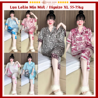 Bộ đồ ngủ pijama nữ bigsize 55-75kg lửng cộc tay ngắn lụa lạnh latin mịn mát 75LC06, đồ bộ mặc nhà dễ thương sang chảnh