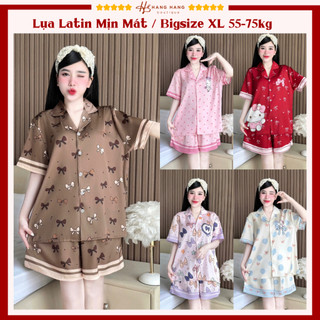 Bộ đồ ngủ pijama nữ bigsize 55-75kg đùi ngắn tay cộc lụa lạnh latin mịn mát 75CC02 đồ bộ nữ mặc nhà dễ thương sang chảnh