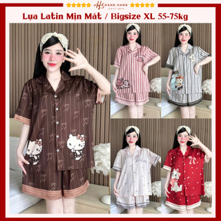 Bộ đồ ngủ pijama nữ bigsize 55-75kg đùi ngắn tay cộc lụa lạnh latin mịn mát 75CC02 đồ bộ nữ mặc nhà dễ thương sang chảnh