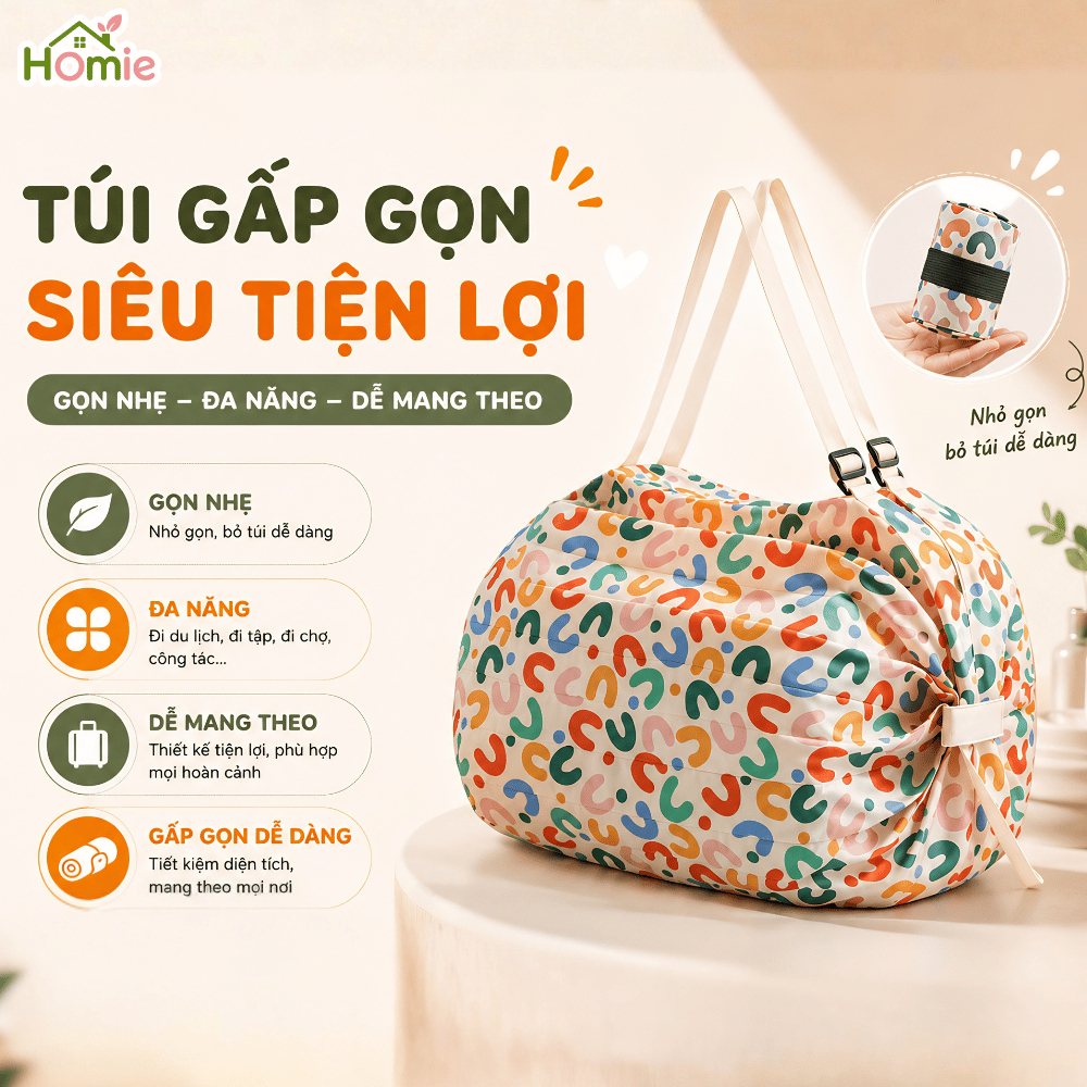Túi Gấp Gọn Đi Bơi, Đi Biển Vải Oxford Chống Nước HOMIE, Túi Xách Đi Chợ, Siêu Thị Tái Sử Dụng