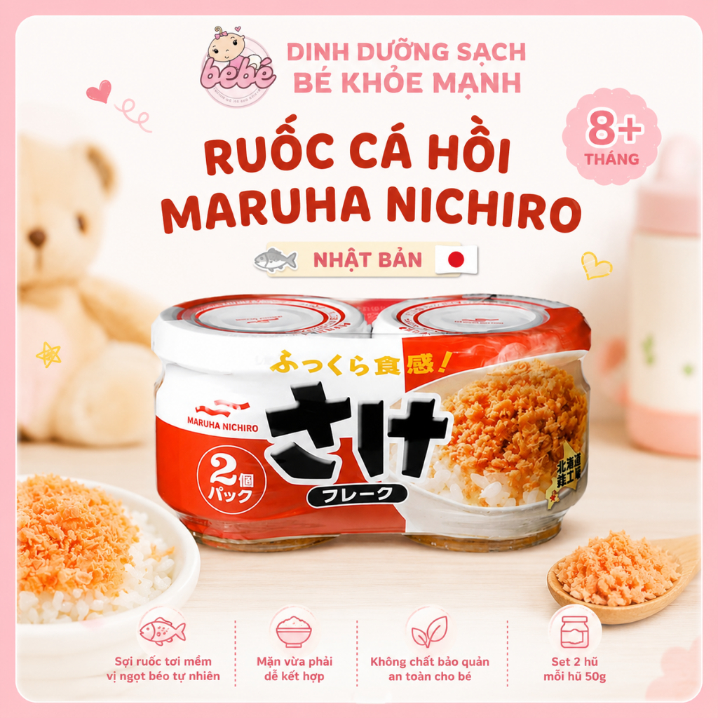 (Date 4/2027) Ruốc Cá Hồi Maruha Nhật Bản, Set 2 Hũ Chà Bông Cá Hồi Cho Bé