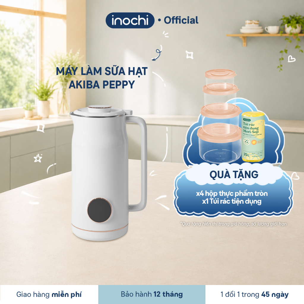 Inochi Máy làm sữa hạt Akiba Peppy – Tích hợp 8 chức năng, Màn hình cảm ứng, Dễ vệ sinh, Vận hành êm ái