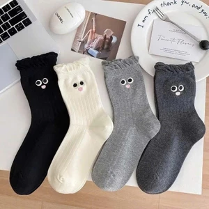 Set 5 Đôi Tất/ Vớ Cổ Cao Hoạ Tiết Đôi Mắt Viền Bèo Cute Dễ Thương Cho Nữ LOTt02