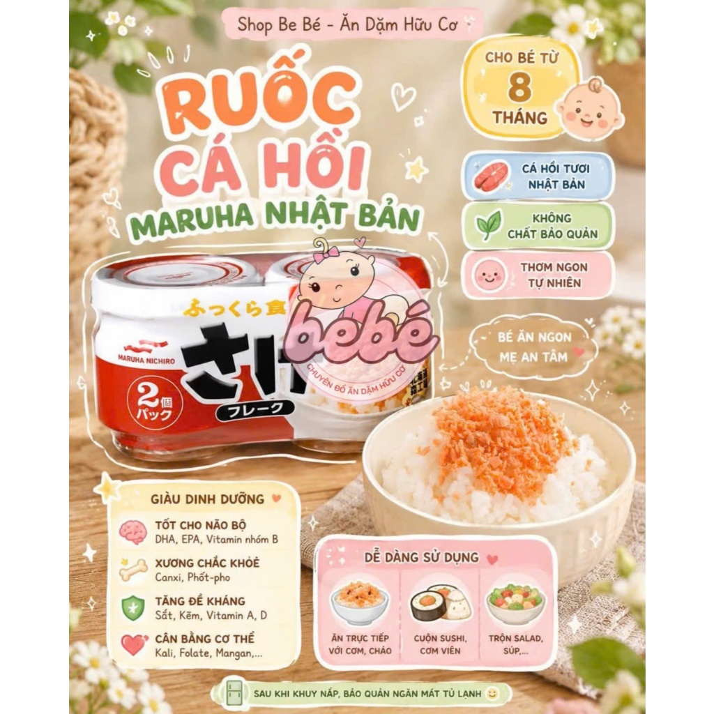 (Date 4/2027) Ruốc Cá Hồi Maruha Nhật Bản, Set 2 Hũ Chà Bông Cá Hồi Cho Bé