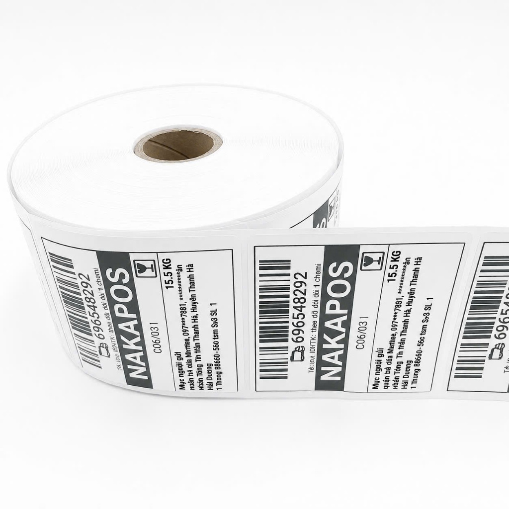 Giấy in nhiệt 50x50 Decal nhiệt 5*5 tem trà sữa 50*50 in mã vạch 5x5 giấy in đơn hàng 50x50mm giao hàng tiết kiệm GHTK