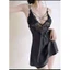 HT211 Váy ngủ sexy dây đan chéo ngực đính ngọc,đồ ngủ lụa phối ren tôn dáng gợi cảm HT211