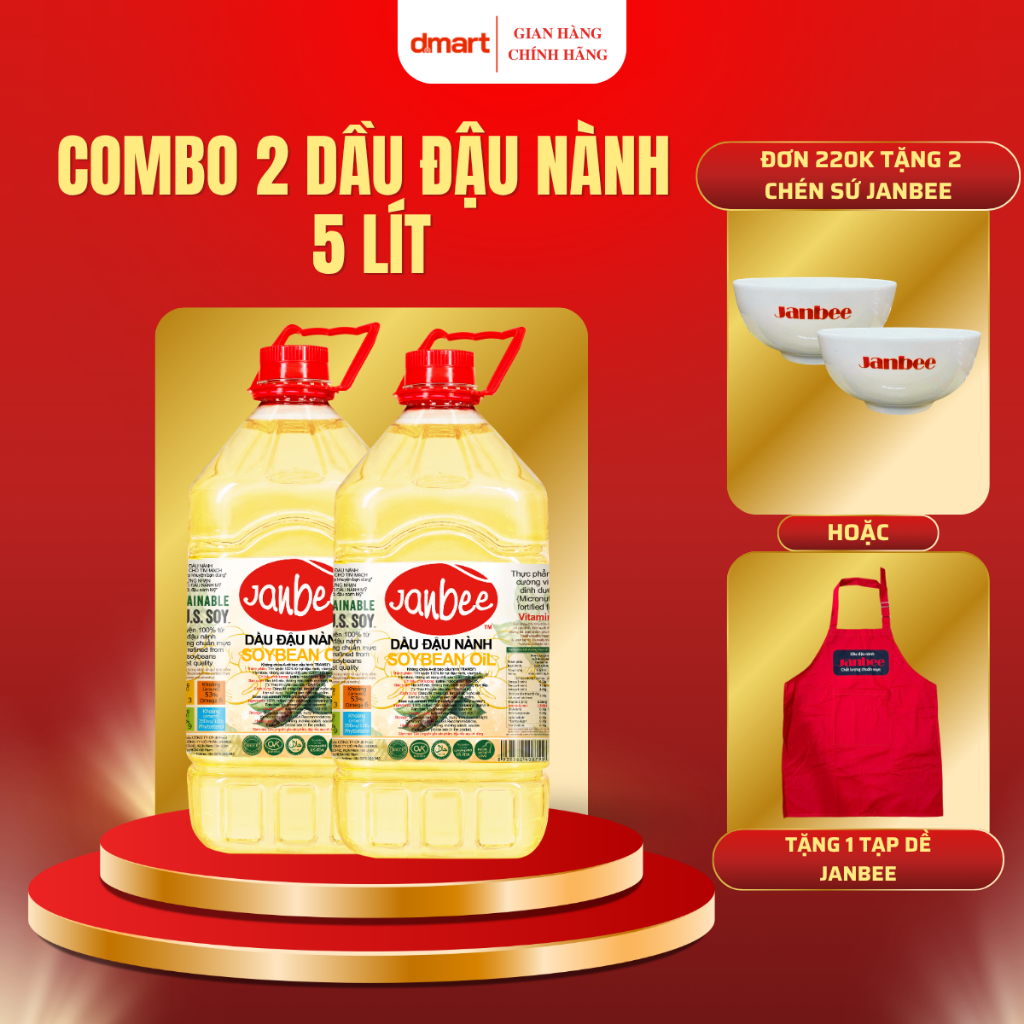 COMBO 2 CHAI Dầu Đậu Nành Janbee 5 Lít - Dầu Ăn Cao Cấp Nguyên Chất ...