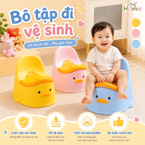 Bô Vệ Sinh Trẻ Em Hình Vịt Dễ Thương HOMIE, Bô Tập Đi Vệ Sinh An Toàn Có Tựa Lưng Nhựa PP Chắc Chắn