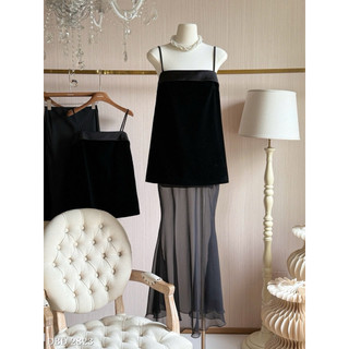 Set Áo Nhung 2 Dây Mix Chân Váy Maxi Chuẩn Linh Hoàng