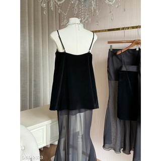 Set Áo Nhung 2 Dây Mix Chân Váy Maxi Chuẩn Linh Hoàng
