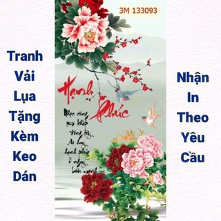 Tranh hoa mẫu đơn dán tường, tranh 3D in trên chất liệu vải lụa (shop tặng kèm keo dán)