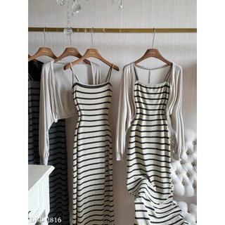 Set Váy Body Maxi Kẻ Mix Choàng Chuẩn Linh Hoàng