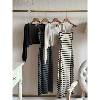 Set Váy Body Maxi Kẻ Mix Choàng Chuẩn Linh Hoàng