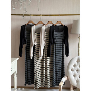 Set Váy Body Maxi Kẻ Mix Choàng Chuẩn Linh Hoàng