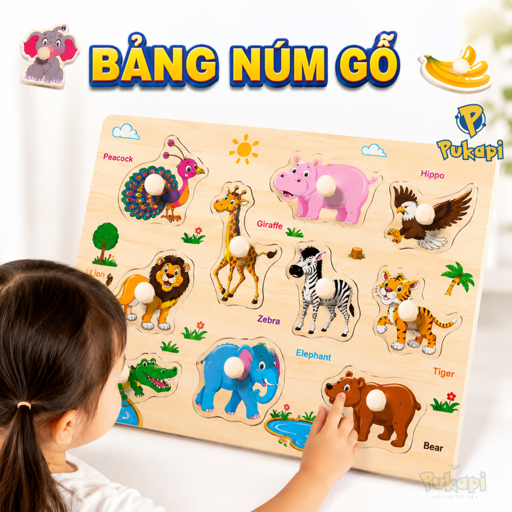Bảng Chữ Cái Cho Bé Bảng Gỗ Bảng Núm Gỗ Bảng Ghép Hình Núm Gỗ Bảng Số Bảng Con Vật Bảng Học Chữ - Đồ Chơi Cho Bé PUKAPI
